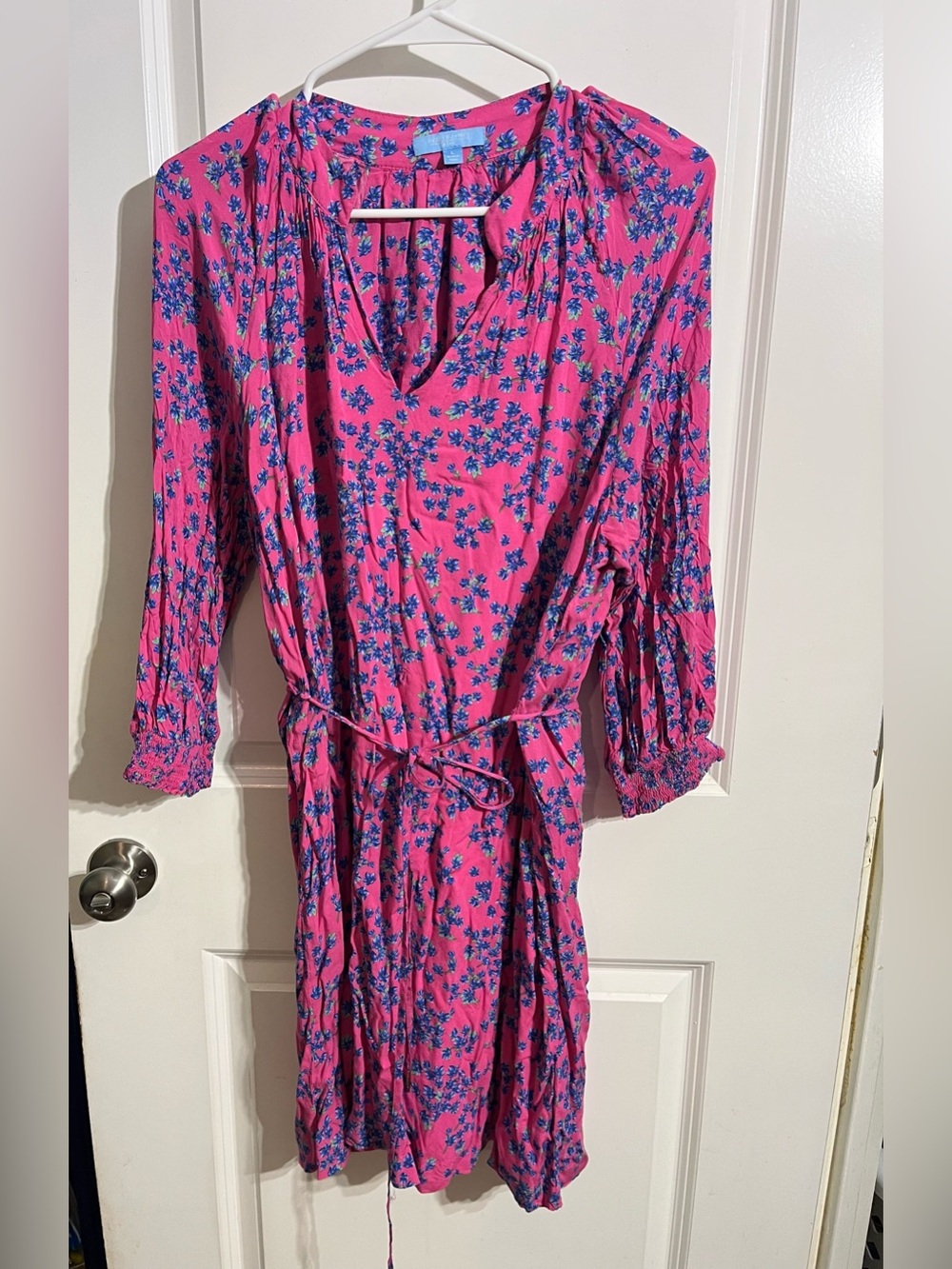 Draper James Hot Pink Floral Tie-Waist Dress